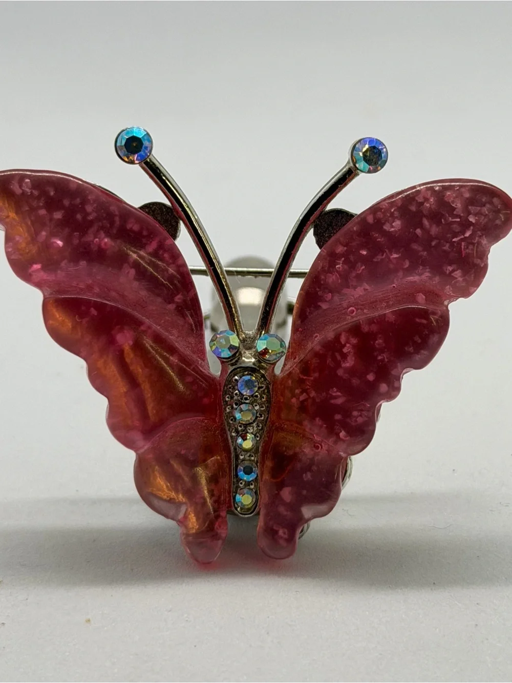 Pink Butterfly Brooch with Rhinestone Accents